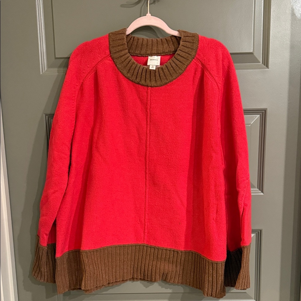 Maeve Red and Brown Crew Neck Sweater